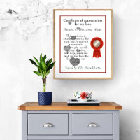 Anniversary Certificate of Appreciation for Love 