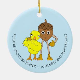 Anniversary Chick and Nut Ceramic Ornament