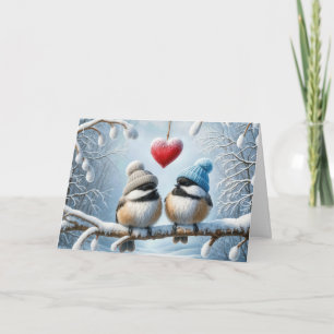Anniversary Chickadees With Red Heart Card