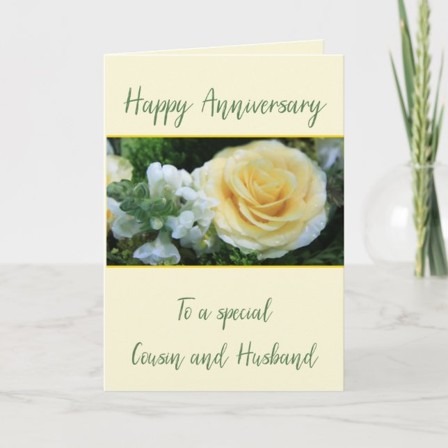 Anniversary Cousin and Husband Yellow Rose Card (Front)