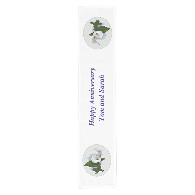 Anniversary Custom Name and Calla Lily Short Table Runner (Front)