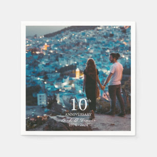 Anniversary custom photo wedding chic white font napkin