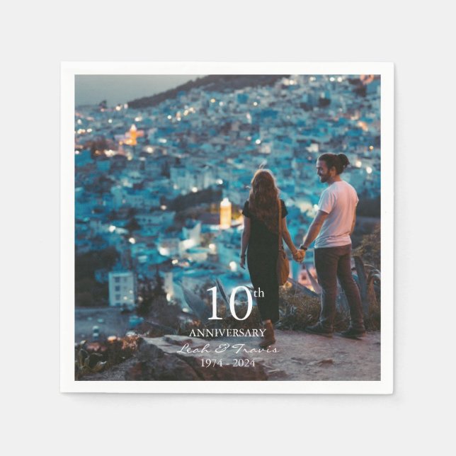 Anniversary custom photo wedding chic white font napkin (Front)