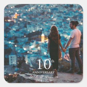 Anniversary custom photo wedding chic white font square sticker