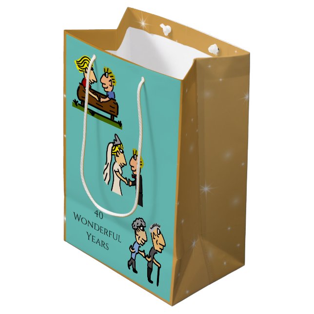 Anniversary Cute Couple 🎉 Aging Together Cartoon Medium Gift Bag (Front Angled)