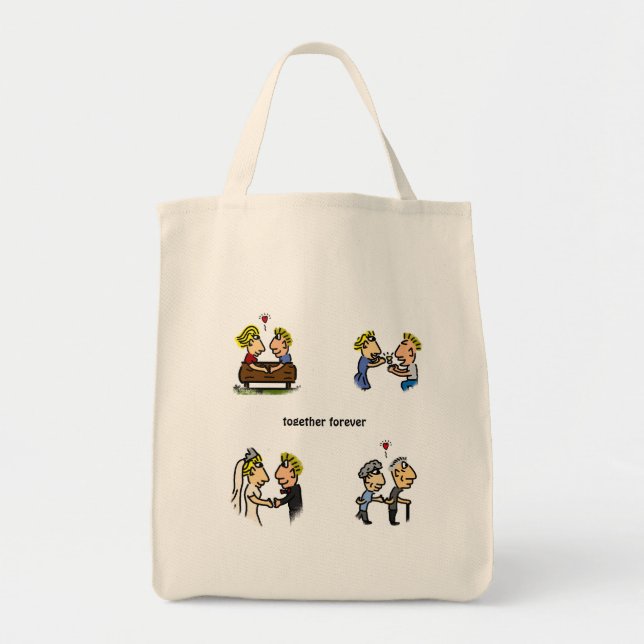 Anniversary Cute Couple 🎉 Aging Together Cartoon Tote Bag (Front)