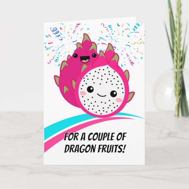 Anniversary Cute Tropical Dragon Fruit Couple Card (Front)