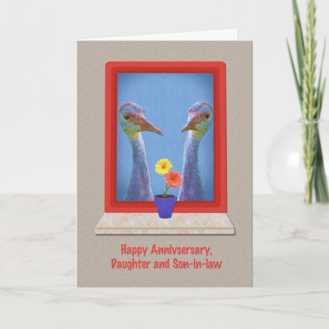 Anniversary, Daughter and Son-in-law, Crane Birds Card (Front)