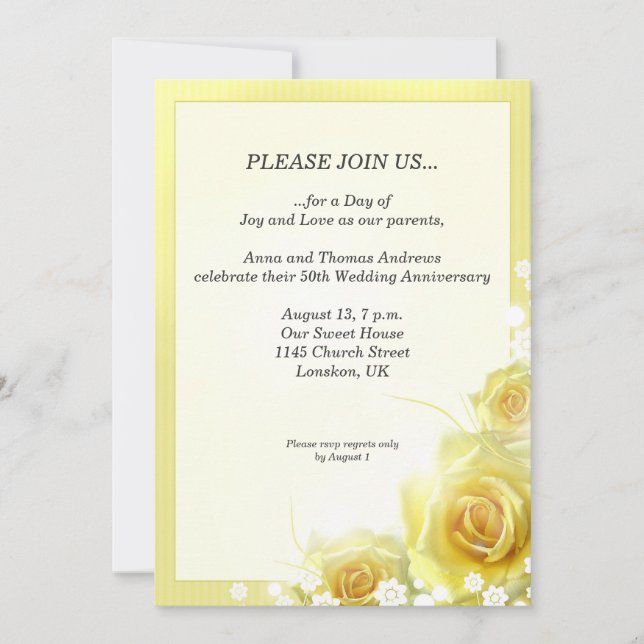 Anniversary dinner invitation with yellow roses (Front)