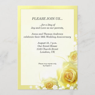 Anniversary dinner invitation with yellow roses