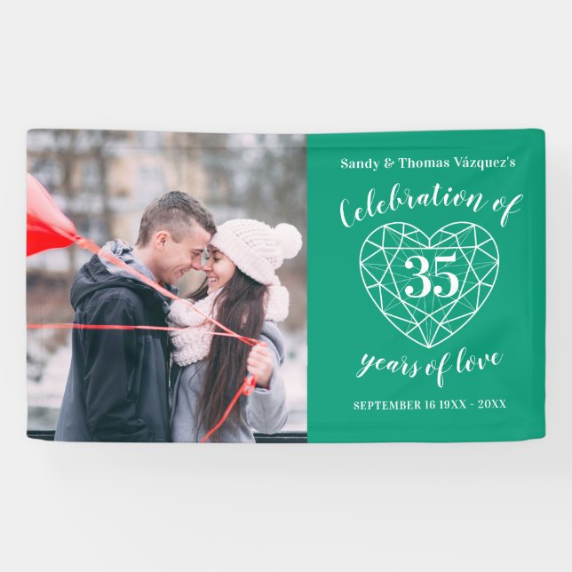 Anniversary emerald green heart personalised photo banner (Horizontal)