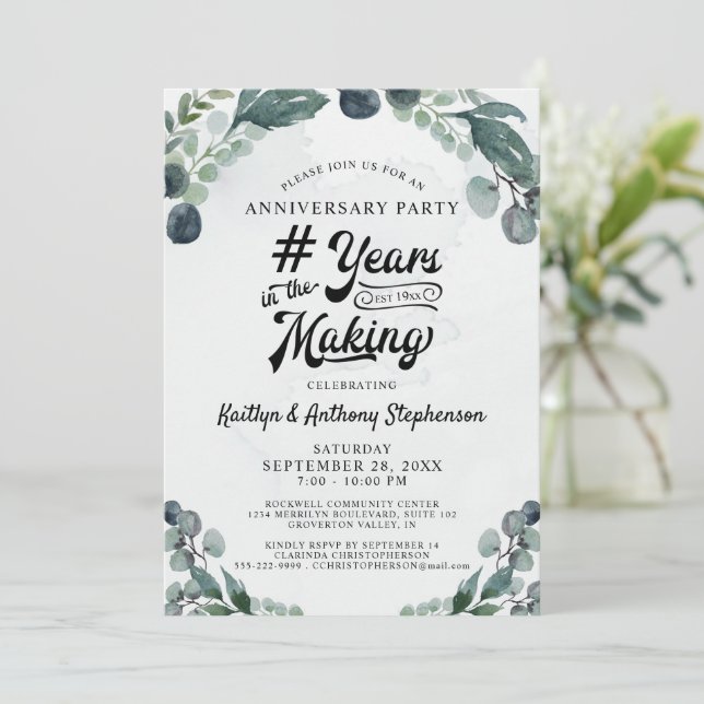 Anniversary Eucalyptus # YEARS IN THE MAKING Invitation (Standing Front)