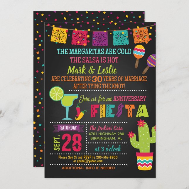 Anniversary Fiesta Invitation - Chalkboard (Front/Back)
