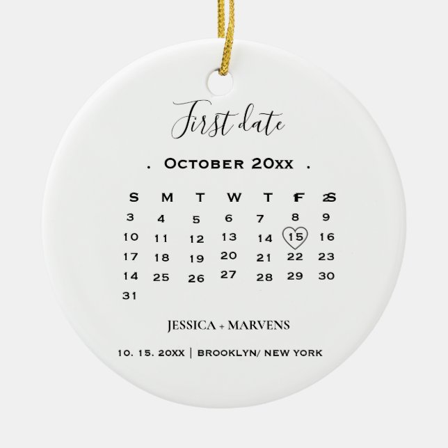 Anniversary Gift calendar First Date Christmas  Ceramic Tree Decoration (Front)