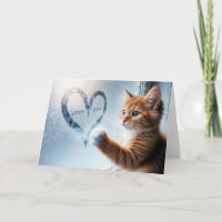 Anniversary Ginger Kitty With Frosty Window Heart