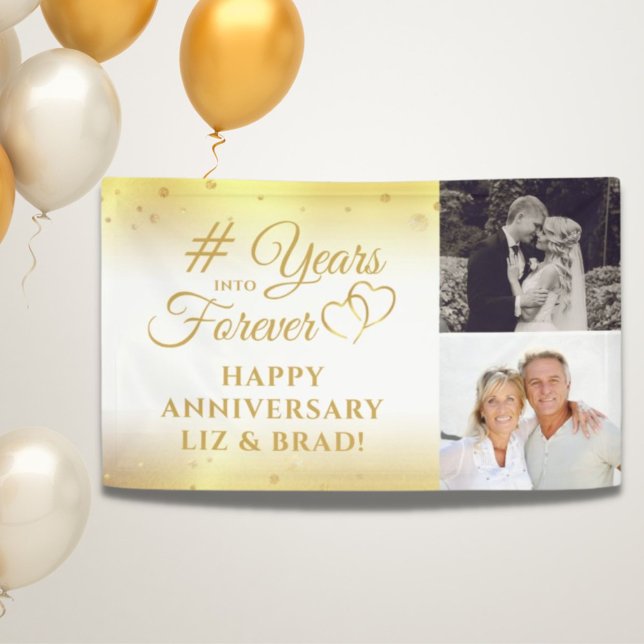 Anniversary Gold Hearts YEARS INTO FOREVER 2 Photo Banner (Creator Uploaded)