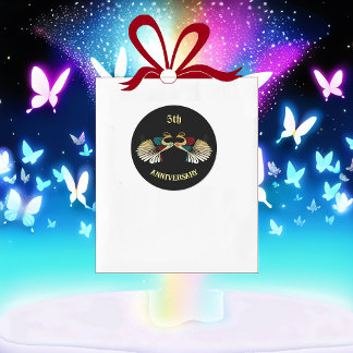 Anniversary Golden Peacocks Decorative Folk Art Classic Round Sticker