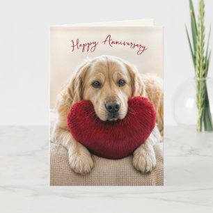 Anniversary Golden Retriever with Heart Pillow Card