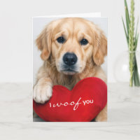Anniversary Golden Retriever With Red Heart Pillow