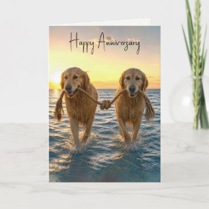 Anniversary Golden Retrievers with Knotted Rope Card