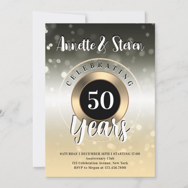 Anniversary golden tone classy Invitation (Front)