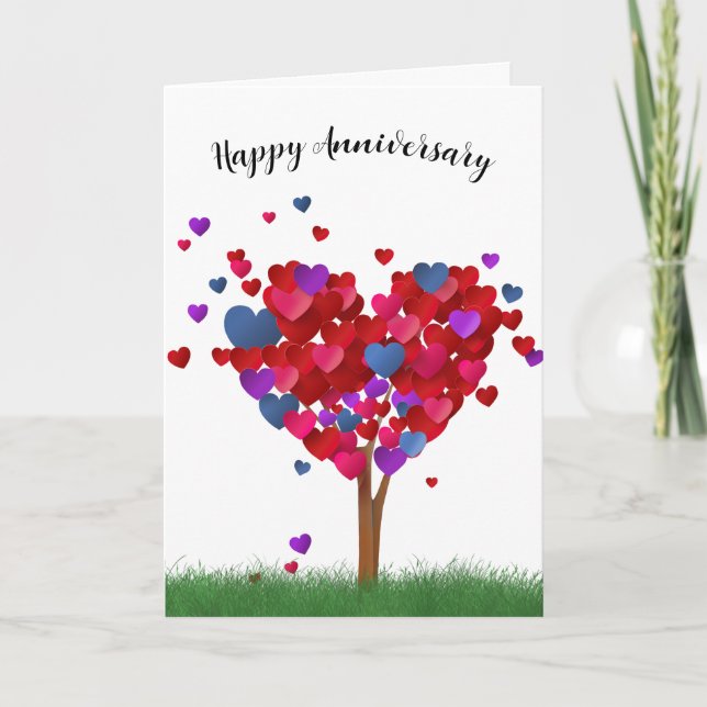 Anniversary Heart Tree In Grass Card (Front)