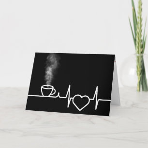 Anniversary Heartbeat With Steaming Cup of Coffee Card