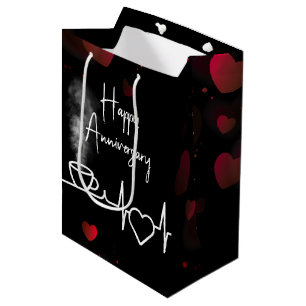 Anniversary Heartbeat With Steaming Cup of Coffee Medium Gift Bag