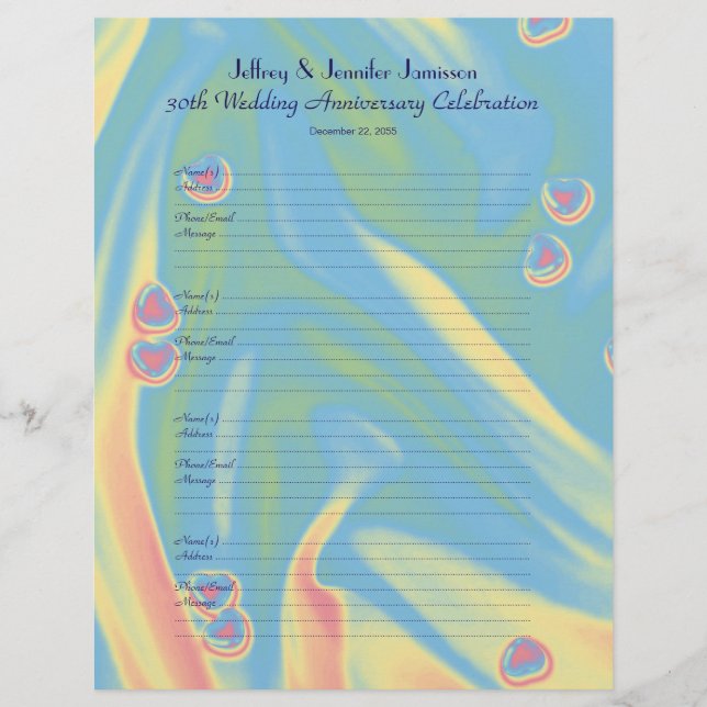 Anniversary Hearts Guest Book Sign-In Filler Page (Front)