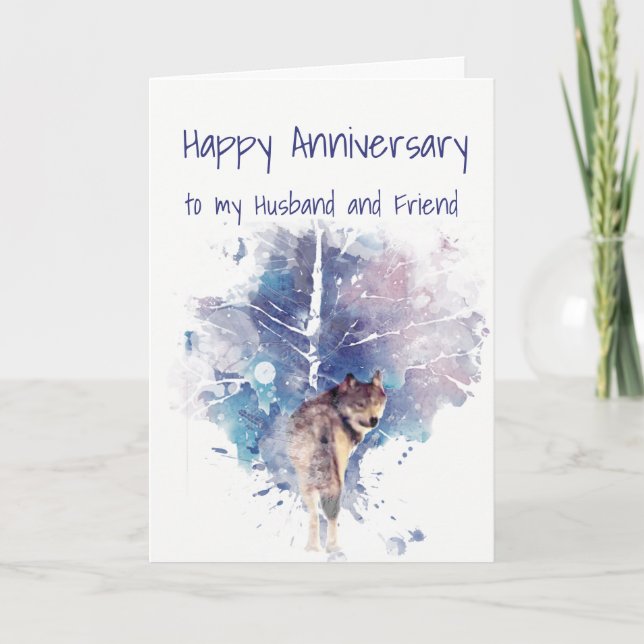 Anniversary Husband and friend Lone Wolf in Forest Card (Front)