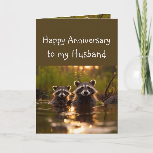  Anniversary Husband Partner Fun Racoon Animals  Card (Front)