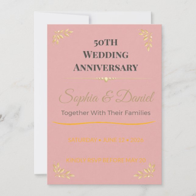 Anniversary Invitation | Gold Elegant 50th Party (Front)
