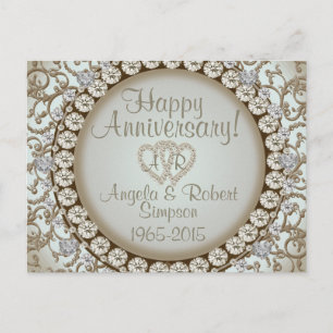 Anniversary Invitation Gold Heart Monogram Postcard