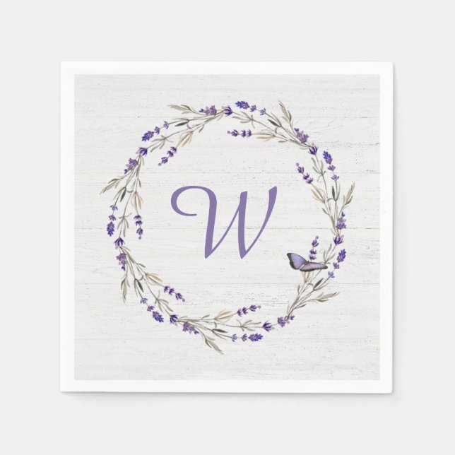 Anniversary Lavender Wreath Monogram Napkin (Front)