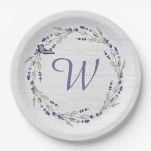 Anniversary Lavender Wreath Monogram  Paper Plate