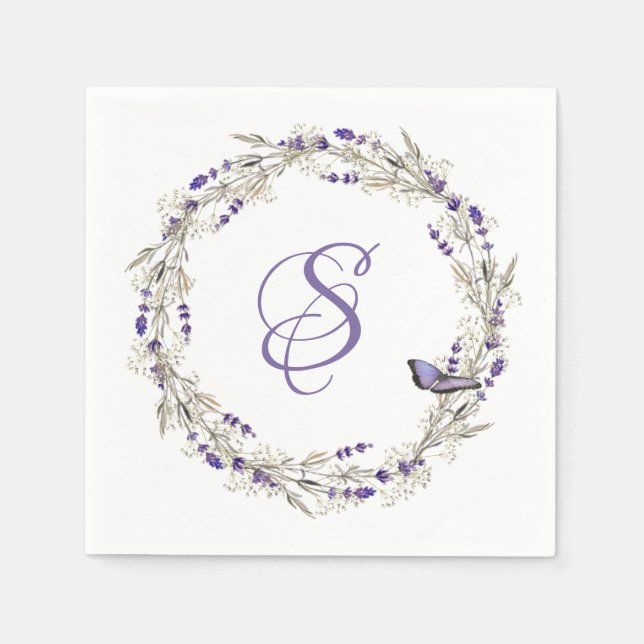 Anniversary Lavender Wreath With Monogram Napkin (Front)