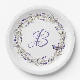 Anniversary Lavender Wreath With Monogram Paper Plate
