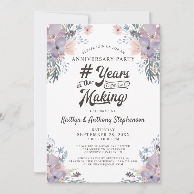 Anniversary Lilac Floral YEARS IN THE MAKING Invitation (Front)