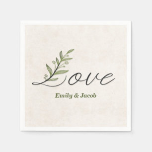 Anniversary Love Font with Leaves Napkin