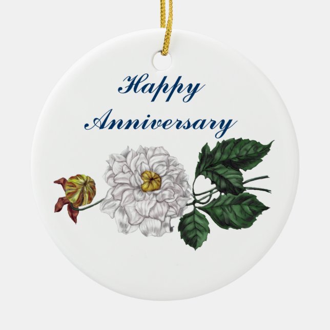Anniversary, Magnolia Blossom Ceramic Tree Decoration (Front)