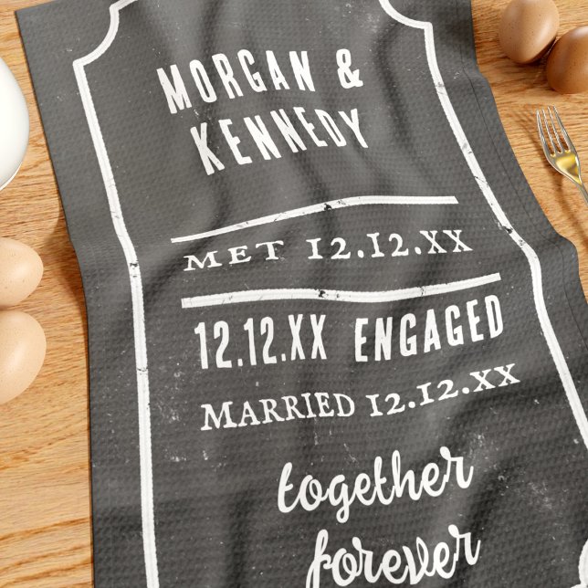 Anniversary Met Engaged Married Kitchen Towel (Perfect wedding anniversary gift. Just add your love story!)