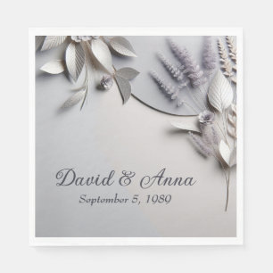 Anniversary Metallic Paper Flowers On Silver Napkin