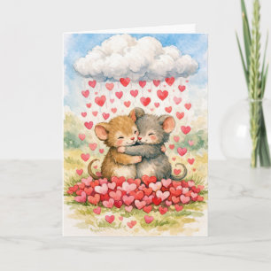 Anniversary Mice Under a Cloud of Hearts Card