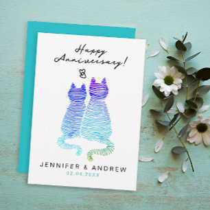 Anniversary Modern Gradient Blue Cats In Love  Holiday Card