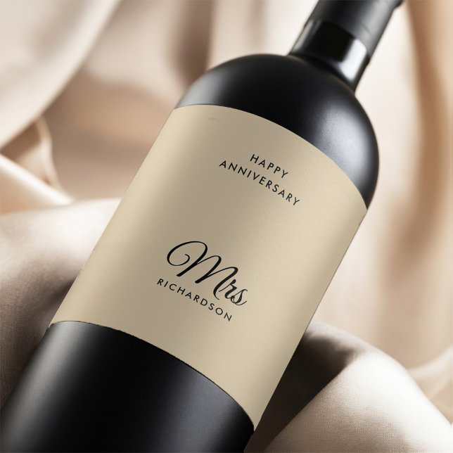 Anniversary Mrs Surname Wedding Wine Label (Creator Uploaded)