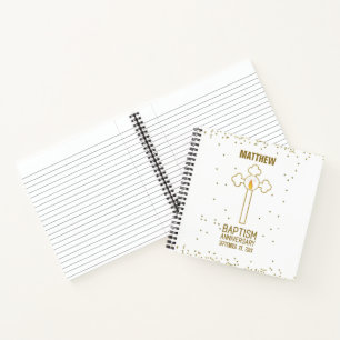 Anniversary of Baptism Gold Cross Personalised Notebook