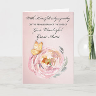 Anniversary of Loss of Great Aunt Butterfly Rose Card