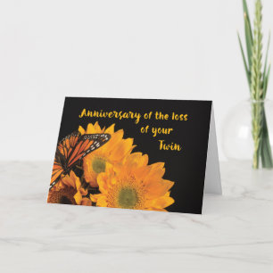 Anniversary of Loss of Twin Butterfly on Sunflower Card