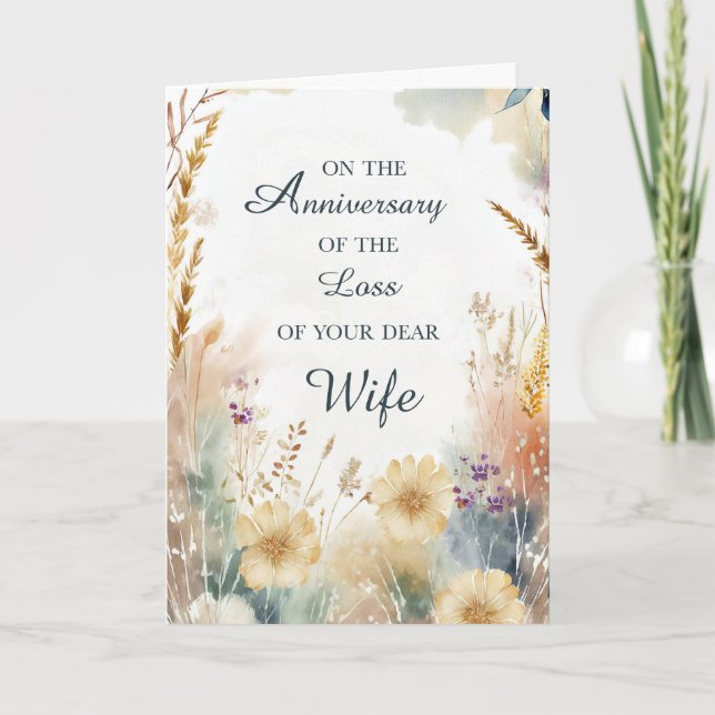 Anniversary of the Loss of Wife With Wildflowers Card (Front)
