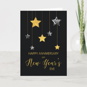 Anniversary on New Year’s Eve Gold and Silver Look Card